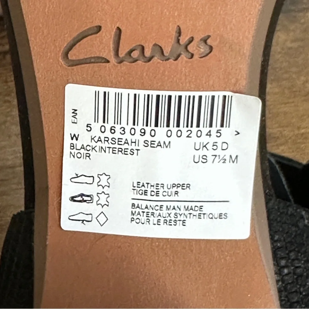 Clarks Womens Karseahi Sandal 7.5 Black Textured‎ Block Heel Sandals Leather New